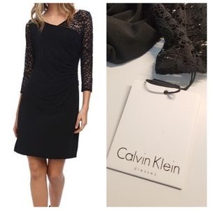 SOLD! side ruched dress with lace sleeves